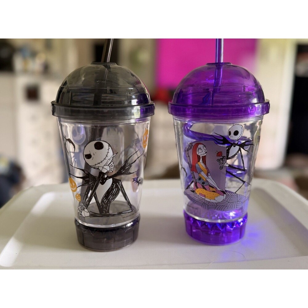 2 Jack Skellington plastic cup flashing New Black Cup Lights Does Not Work